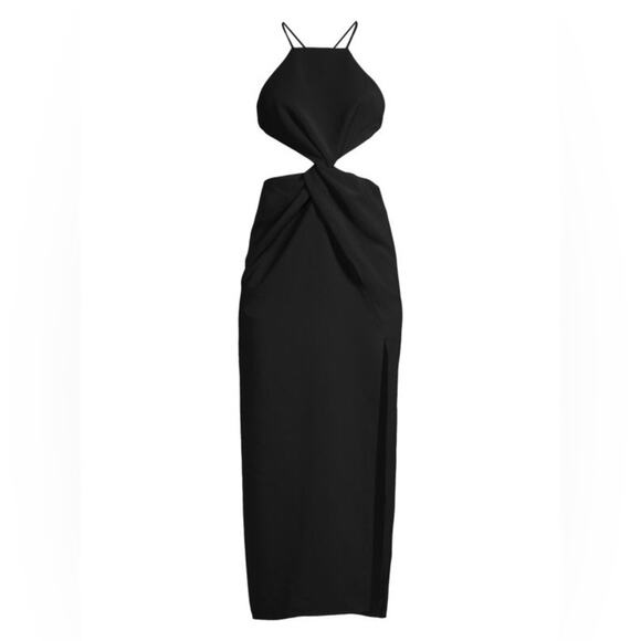 Ronny Kobo Women’s Sero Twist Front Midriff Halter Black Midi Dress Size Medium - Picture 2 of 13